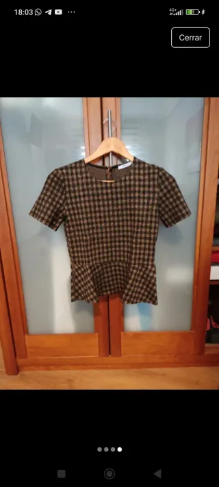 Blusa Zara cuadros marrón y negro