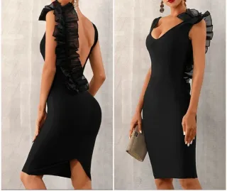 Vestido de fiesta negro con volantes