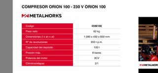 Compresor Aire Metal Works Orion 100 + enrollador