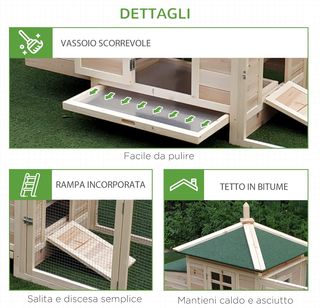 Gallinero Jaula para Gallinas de Exterior en Madera con Recinto Corredizo Caja Nido 196X76X97