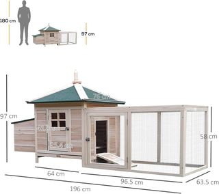 Gallinero Jaula para Gallinas de Exterior en Madera con Recinto Corredizo Caja Nido 196X76X97