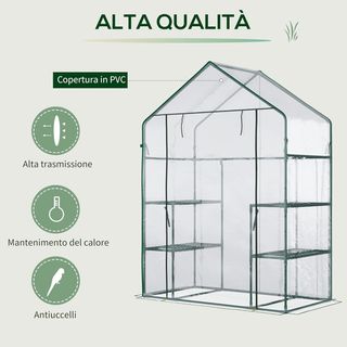 Invernadero para Plantas en PE Impermeable y Anti UV con Estantes y Accesorios de Montaje, 142X73X195Cm, Verde