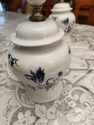 2 Lámparas Mesilla Porcelana Azul y Blanco