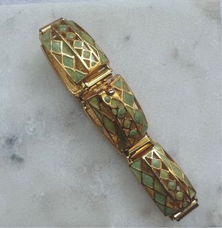 Pulsera dorada eslabones articulados verde