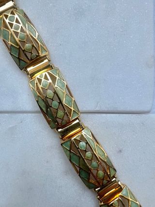 Pulsera dorada eslabones articulados verde