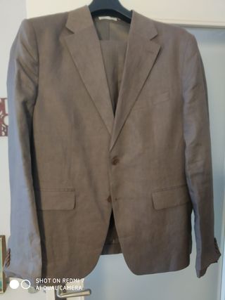 Traje de lino Zara Beige/Marrón