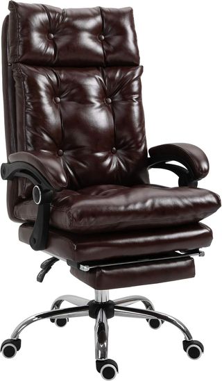 Silla De Oficina Ergonómica Presidencial De Cuero Sintético, Silla De Oficina Giratoria Con Altura Ajustable, Reclinable 135° Y Reposapiés Extraíble Para Estudio Y Escritorio, Marrón