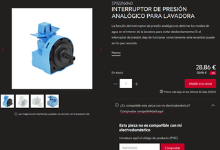 Presostato, interruptor de presión AEG Lavamat