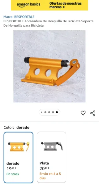 Soporte horquilla bicicleta aluminio dorado