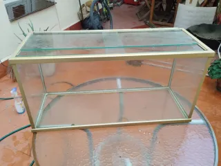 Pecera de cristal con marco dorado