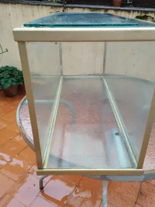 Pecera de cristal con marco dorado