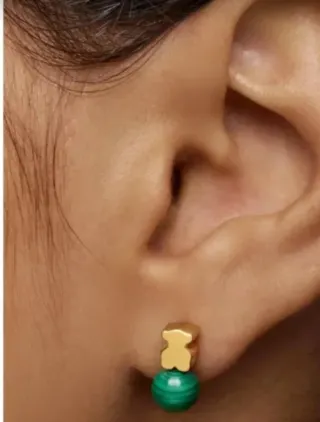 PENDIENTES TOUS ORO 18 KILATES Y MALAQUITA NUEVOS