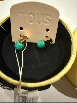 PENDIENTES TOUS ORO 18 KILATES Y MALAQUITA NUEVOS
