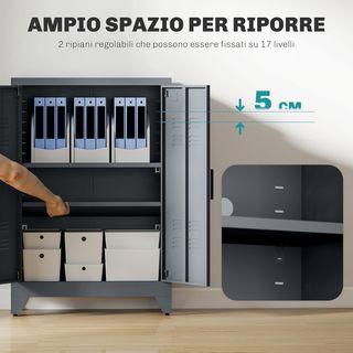 Armario de Oficina de 3 Niveles Con 2 Estantes Regulables, Armario de Metal para Documentos Con 2 Puertas, para Casa, Oficina y Garaje, 75X33X110Cm, Gris