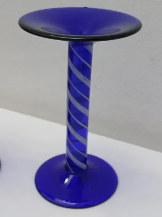 Coppia Portacandele Vetro Murano Blu