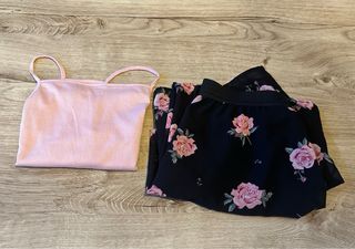 Conjunto H&M Falda Gasa y Top Crop Flores
