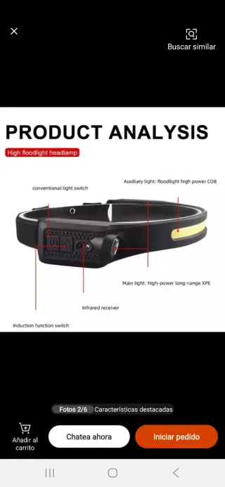 Linterna frontal LED con inducción