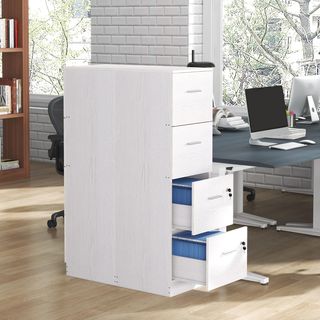 Archivador de Oficina con 4 Cajones, Cajonera de Oficina con Cerradura y Llaves para Carta/Formato A4, Armario Vertical para Casa, 40X42X131 Cm, Blanco