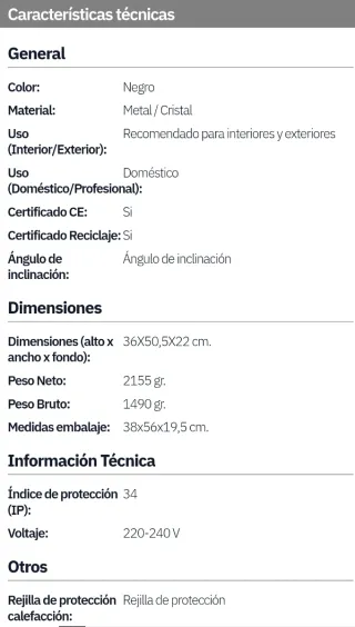 CALEFACTOR EXTERIOR PARED ORIENTABLE