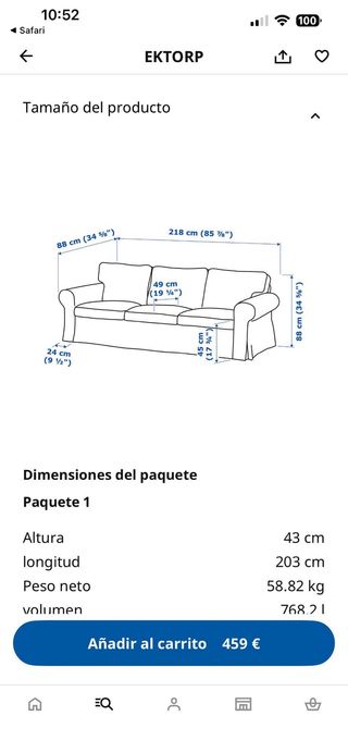 Sofá IKEA EKTORP 3 plazas beige