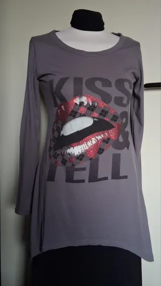 T-shirt donna manica lunga grigia con stampa