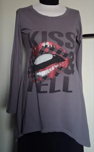 T-shirt donna manica lunga grigia con stampa