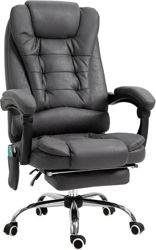 Silla de Oficina Masajeadora y Reclinable con 6 Puntos de Masaje y Calefacción, Silla de Escritorio con Altura Ajustable, Gris