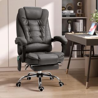 Silla de Oficina Masajeadora y Reclinable con 6 Puntos de Masaje y Calefacción, Silla de Escritorio con Altura Ajustable, Gris