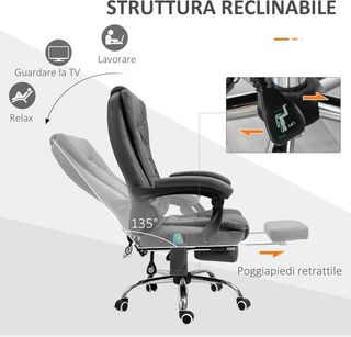Silla de Oficina Masajeadora y Reclinable con 6 Puntos de Masaje y Calefacción, Silla de Escritorio con Altura Ajustable, Gris