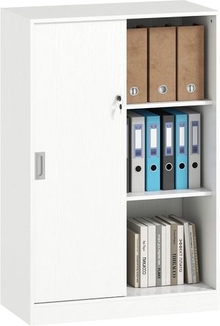 Armario De Oficina Con 3 Estantes Y 2 Llaves De Seguridad, Mueble De Oficina En Aglomerado, 80X40X120 Cm, Blanco