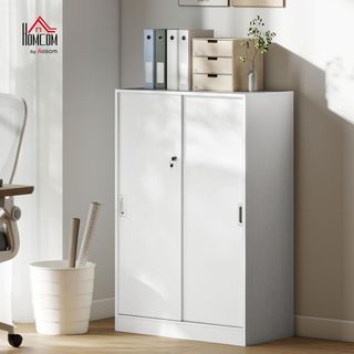 Armario De Oficina Con 3 Estantes Y 2 Llaves De Seguridad, Mueble De Oficina En Aglomerado, 80X40X120 Cm, Blanco