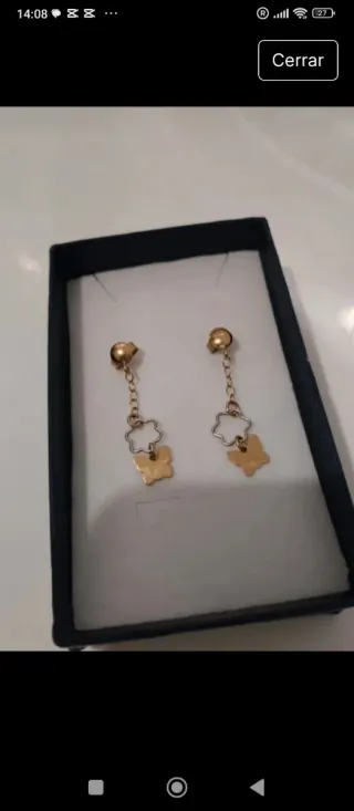 Pendientes Bicolor Oro 9klts Mariposa