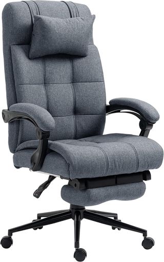 Silla De Oficina Ergonómica Reclinable, Silla Directiva Con Respaldo Alto, Sillón De Oficina Con Reposacabezas Y Reposapiés Extraíble, 66X76X112-120Cm, Gris
