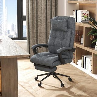 Silla De Oficina Ergonómica Reclinable, Silla Directiva Con Respaldo Alto, Sillón De Oficina Con Reposacabezas Y Reposapiés Extraíble, 66X76X112-120Cm, Gris