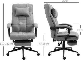 Silla De Oficina Ergonómica Reclinable, Silla Directiva Con Respaldo Alto, Sillón De Oficina Con Reposacabezas Y Reposapiés Extraíble, 66X76X112-120Cm, Gris