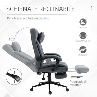 Silla De Oficina Ergonómica Reclinable, Silla Directiva Con Respaldo Alto, Sillón De Oficina Con Reposacabezas Y Reposapiés Extraíble, 66X76X112-120Cm, Gris