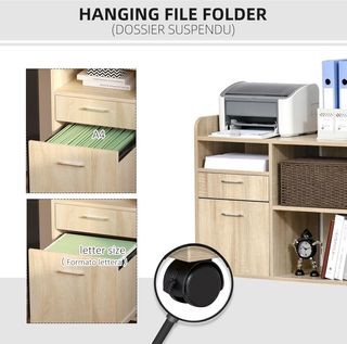 Armario Multiusos para Impresora, Con 2 Cajones, Estantes Abiertos Regulables para Casa, Oficina, Sala de Estar, Roble