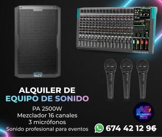 Alquiler Equipo Sonido, Luces y Altavoces