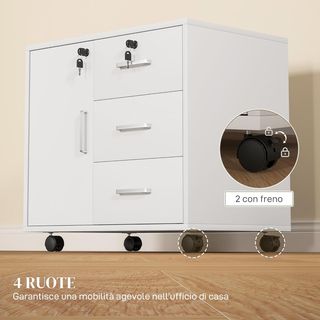 Archivador de Oficina Con 3 Cajones Y Armario Con 3 Estantes Regulables, Cajonera Portadocumentos en Aglomerado, 60X40X56 Cm, Blanco