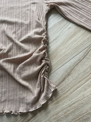 Maglietta manica lunga beige a costine