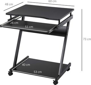 Escritorio para Computadora Porta PC Clásico y Ahorra Espacio, Escritorio para Habitación con Tablero de Teclado Retráctil, 4 Ruedas y Estante Inferior Negro 60X48X73Cm