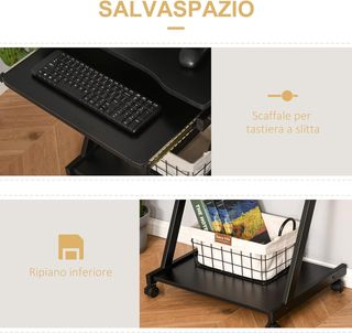 Escritorio para Computadora Porta PC Clásico y Ahorra Espacio, Escritorio para Habitación con Tablero de Teclado Retráctil, 4 Ruedas y Estante Inferior Negro 60X48X73Cm
