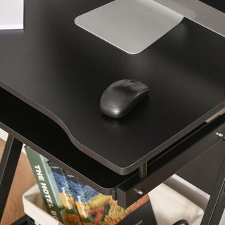 Escritorio para Computadora Porta PC Clásico y Ahorra Espacio, Escritorio para Habitación con Tablero de Teclado Retráctil, 4 Ruedas y Estante Inferior Negro 60X48X73Cm