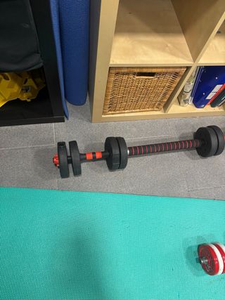 Banco de pesas + Mancuerna 8kg + Barra 10kg