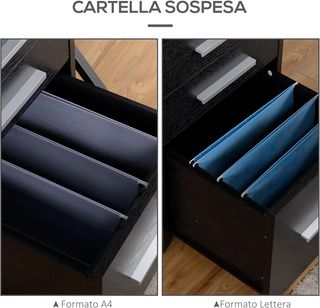 Archivador de Oficina Con 3 Cajones, 5 Ruedas, Cajonera de Oficina Con Cerradura Y 2 Llaves para Carta/Legal/Formato A4, Armario Vertical para Estudio, 39.2X40X65.4 Cm, Negro