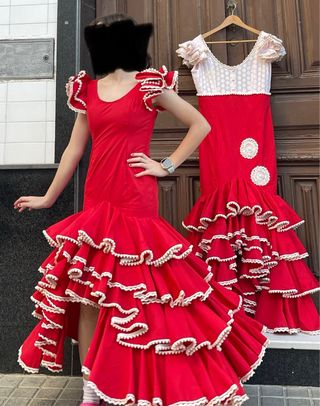 Traje de flamenca rojo niña 10-14 años MADRE HIJA