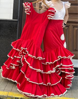 Traje de flamenca rojo niña 10-14 años MADRE HIJA
