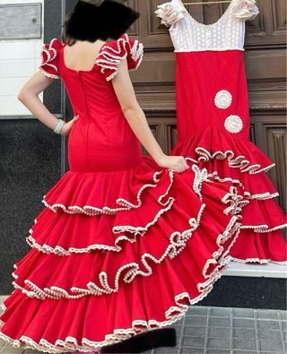 Traje de flamenca rojo niña 10-14 años MADRE HIJA