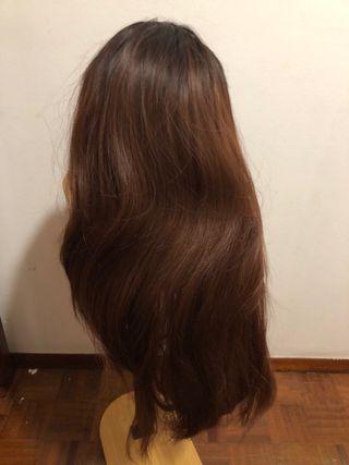 Peruca cabelo longo castanho escuro