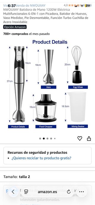 Batidora Mano 1200W Multifuncional 6-EN-1